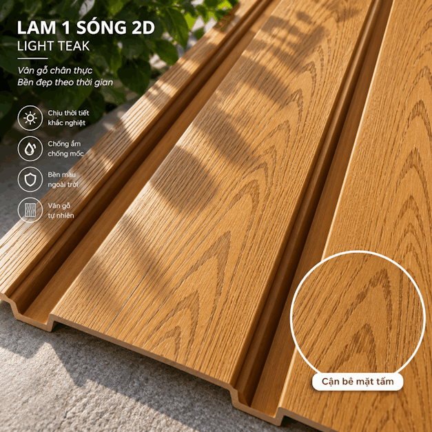 bề mặt Gỗ Nhựa Lam 1 Sóng 2D – Light Teak