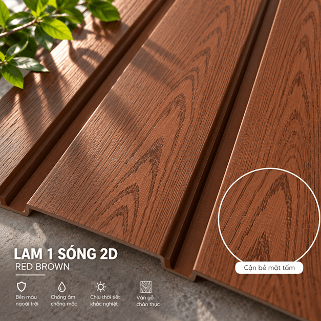 bề mặt Gỗ Nhựa Lam 1 Sóng 2D – Red Brown
