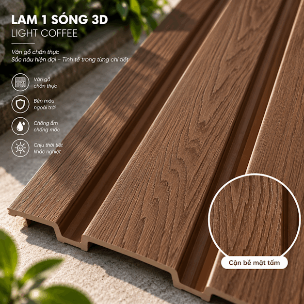 bề mặt Gỗ Nhựa Lam 1 Sóng 3D – Light Coffee