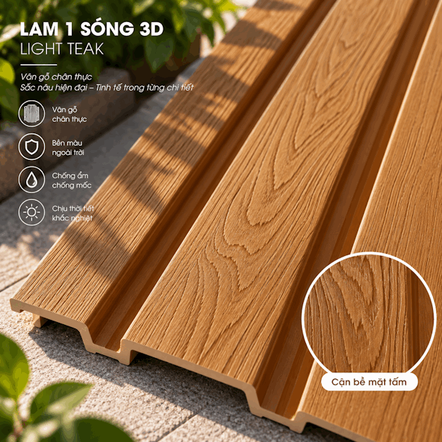 bề mặt Gỗ Nhựa Lam 1 Sóng 3D – Light Teak