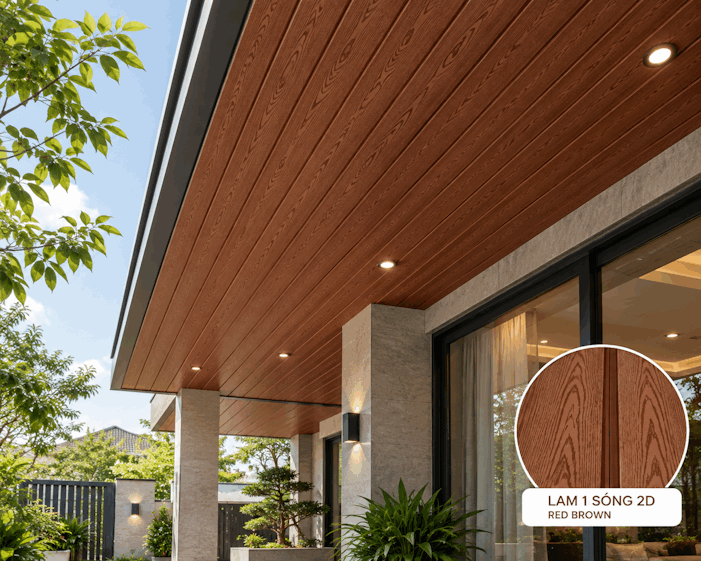 công trình Gỗ Nhựa Lam 1 Sóng 2D – Red Brown