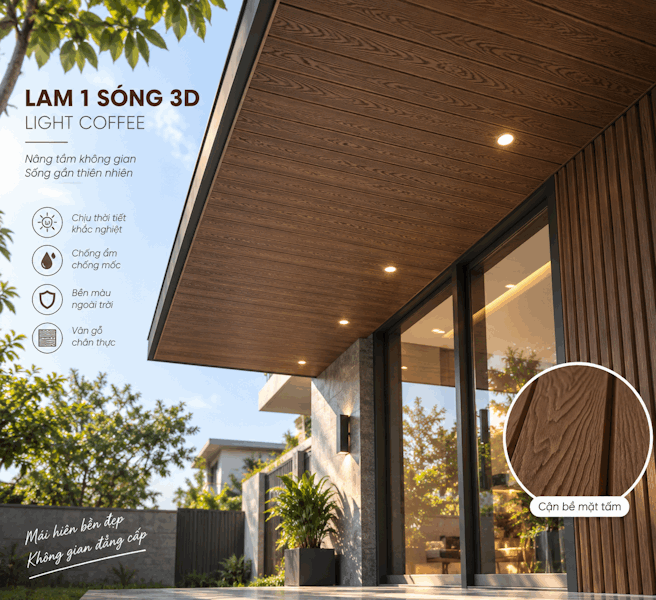 công trình Gỗ Nhựa Lam 1 Sóng 3D – Light Coffee