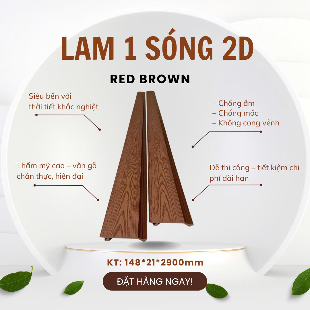 Gỗ Nhựa Lam 1 Sóng 2D – Red Brown