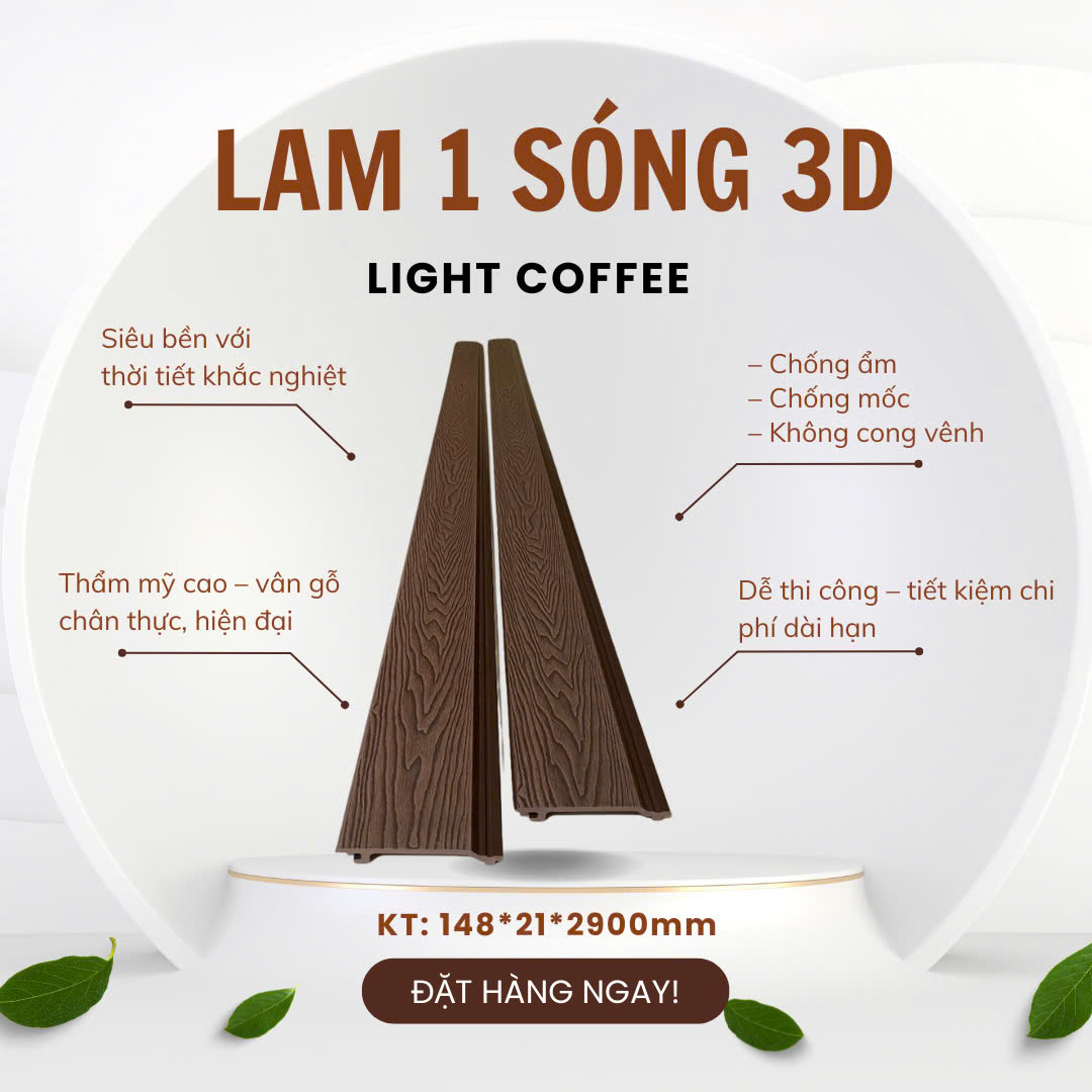 Gỗ Nhựa Lam 1 Sóng 3D – Light Coffee