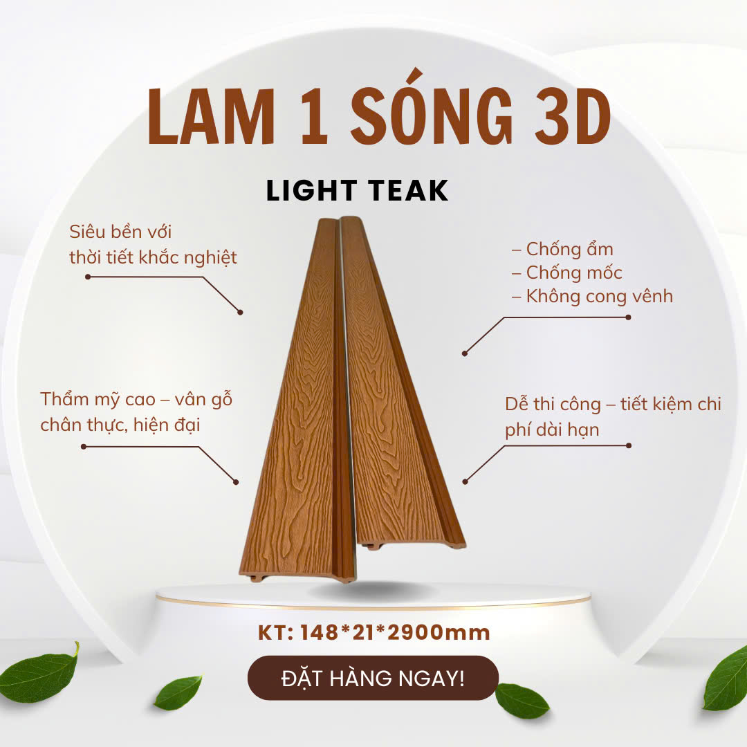 Gỗ Nhựa Lam 1 Sóng 3D – Light Teak