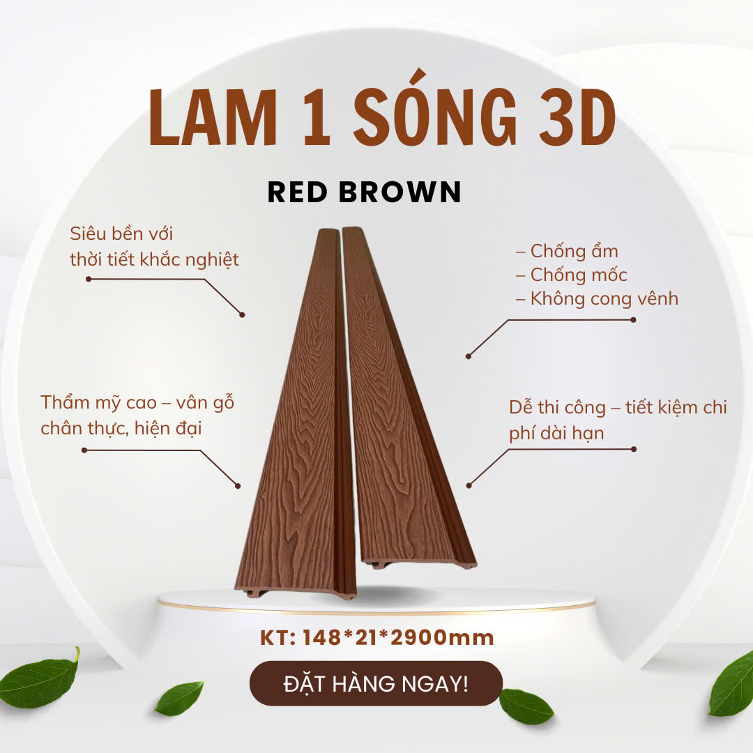 Gỗ Nhựa Lam 1 Sóng 3D – Red Brown