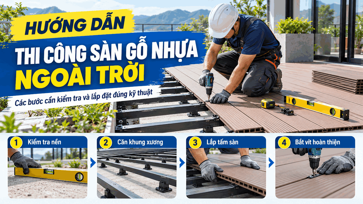 Thi công sàn gỗ nhựa ngoài trời: Xử lý nền đến nghiệm thu