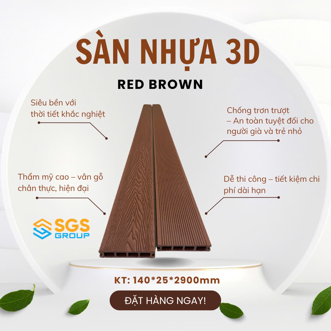 Sàn Gỗ Nhựa 3D – Red Brown