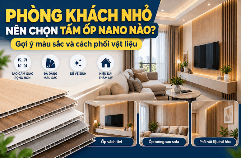 Phòng khách nhỏ nên chọn tấm ốp Nano nào? Gợi ý phối màu đẹp