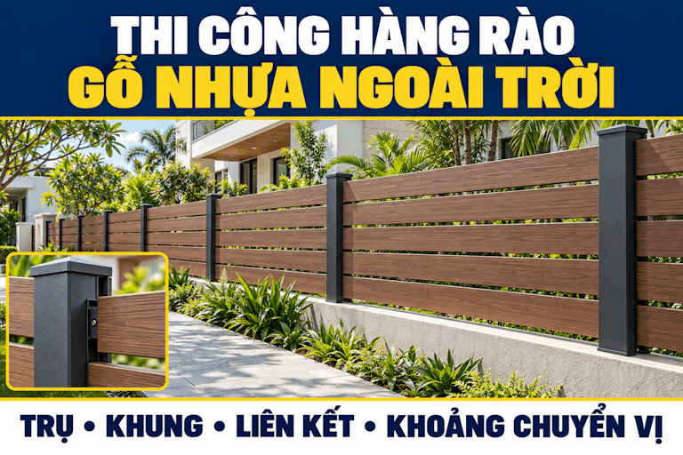 Thi công hàng rào gỗ nhựa: Trụ, khung và liên kết