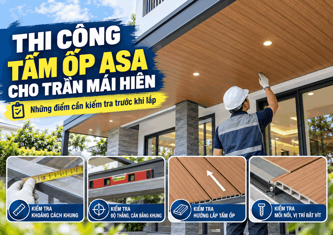 Thi công tấm ốp ASA trần mái hiên: 8 điểm cần kiểm tra
