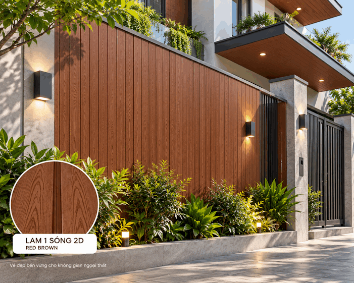ứng dụng Gỗ Nhựa Lam 1 Sóng 2D – Red Brown