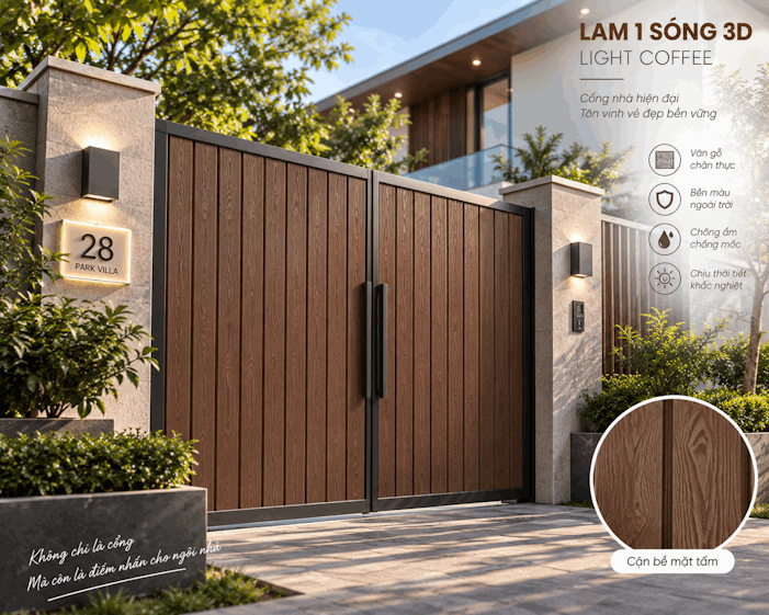 ứng dụng Gỗ Nhựa Lam 1 Sóng 3D – Light Coffee