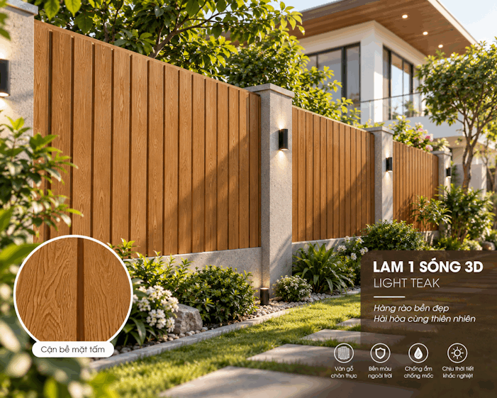 ứng dụng Gỗ Nhựa Lam 1 Sóng 3D – Light Teak
