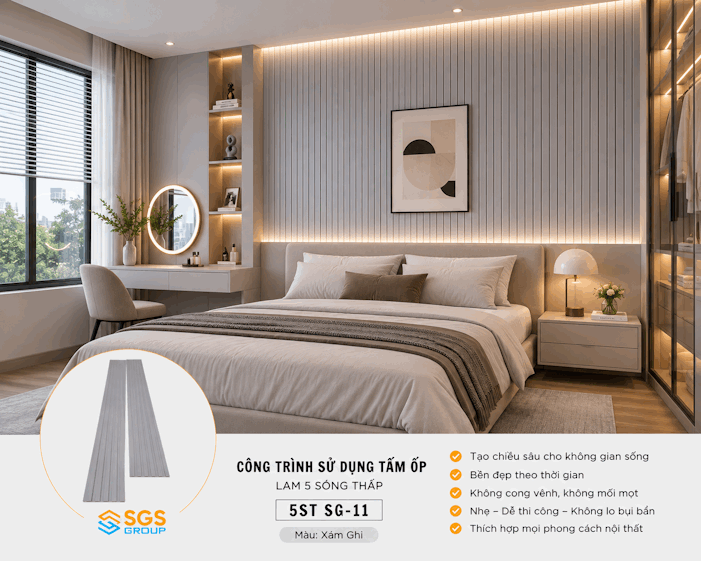 Tấm Ốp Lam 5 Sóng Thấp SG-11 ốp phòng ngủ